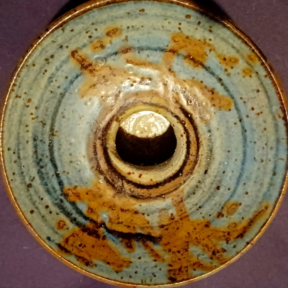 Blue and brown hues stoneware candle holder